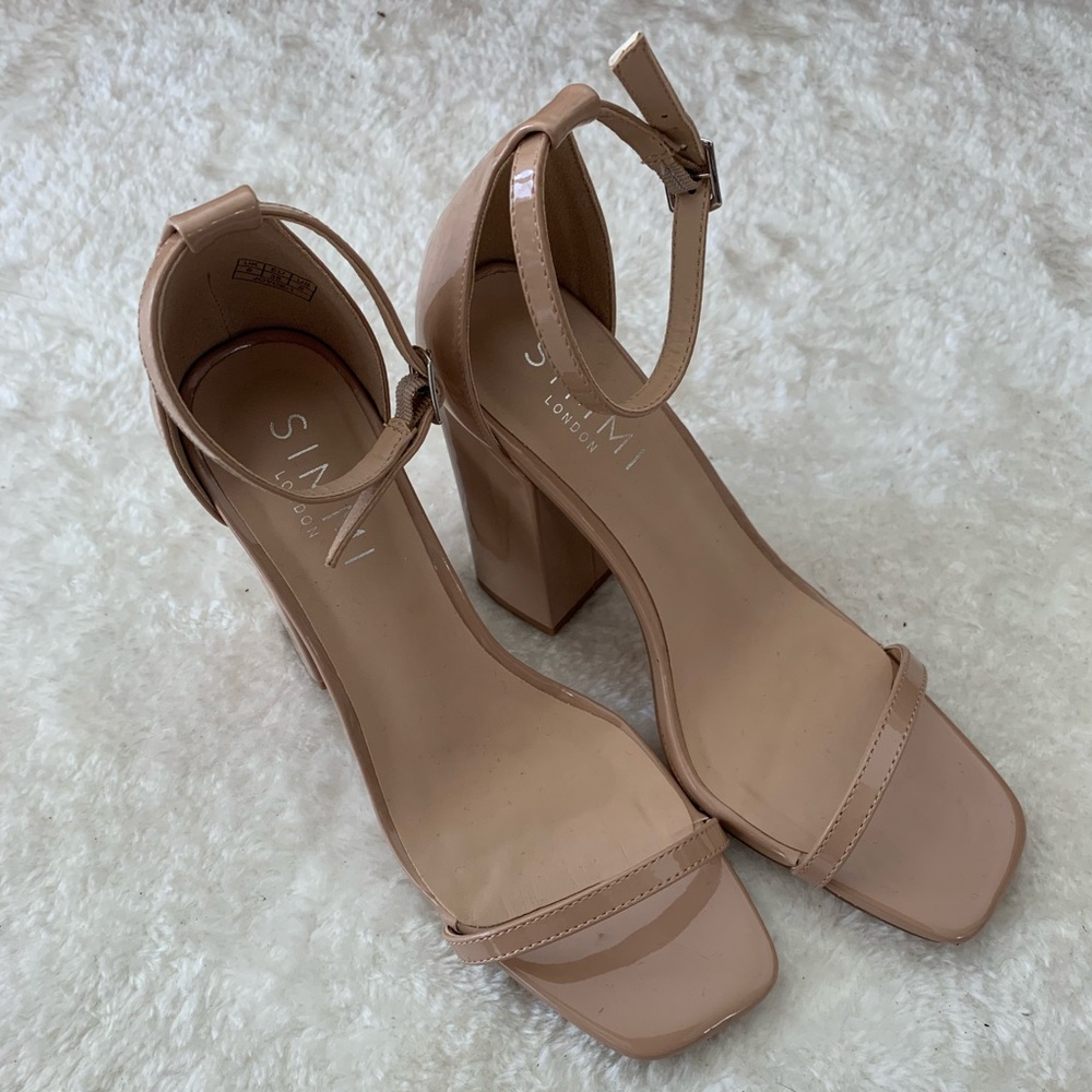 Nude block heels with thin straps